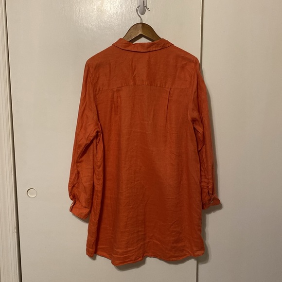 J. Jill 100% Linen Long Sleeve Button Down Tunic in Coral Orange - Picture 9 of 11